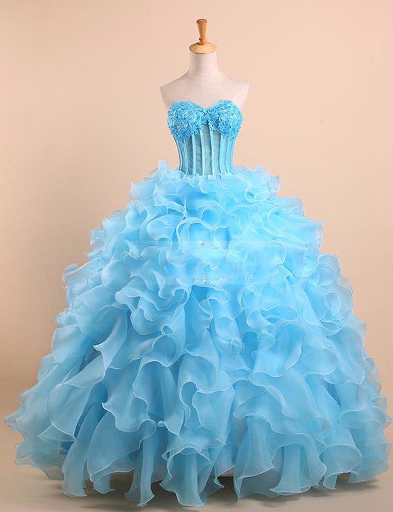 2017 Sexy Sweetheart Crystal Lace Ball Gown Quinceanera Dresses with Appliques Organza Sweet 16 Dresses Vestido Debutante Gowns BQ15