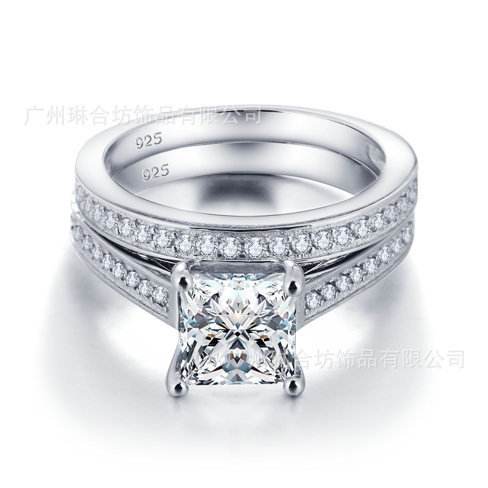 New Real 925 Sterling Silver Ring Set for Women Princess Cut Wedding Ring Sets Jewelry N60247d