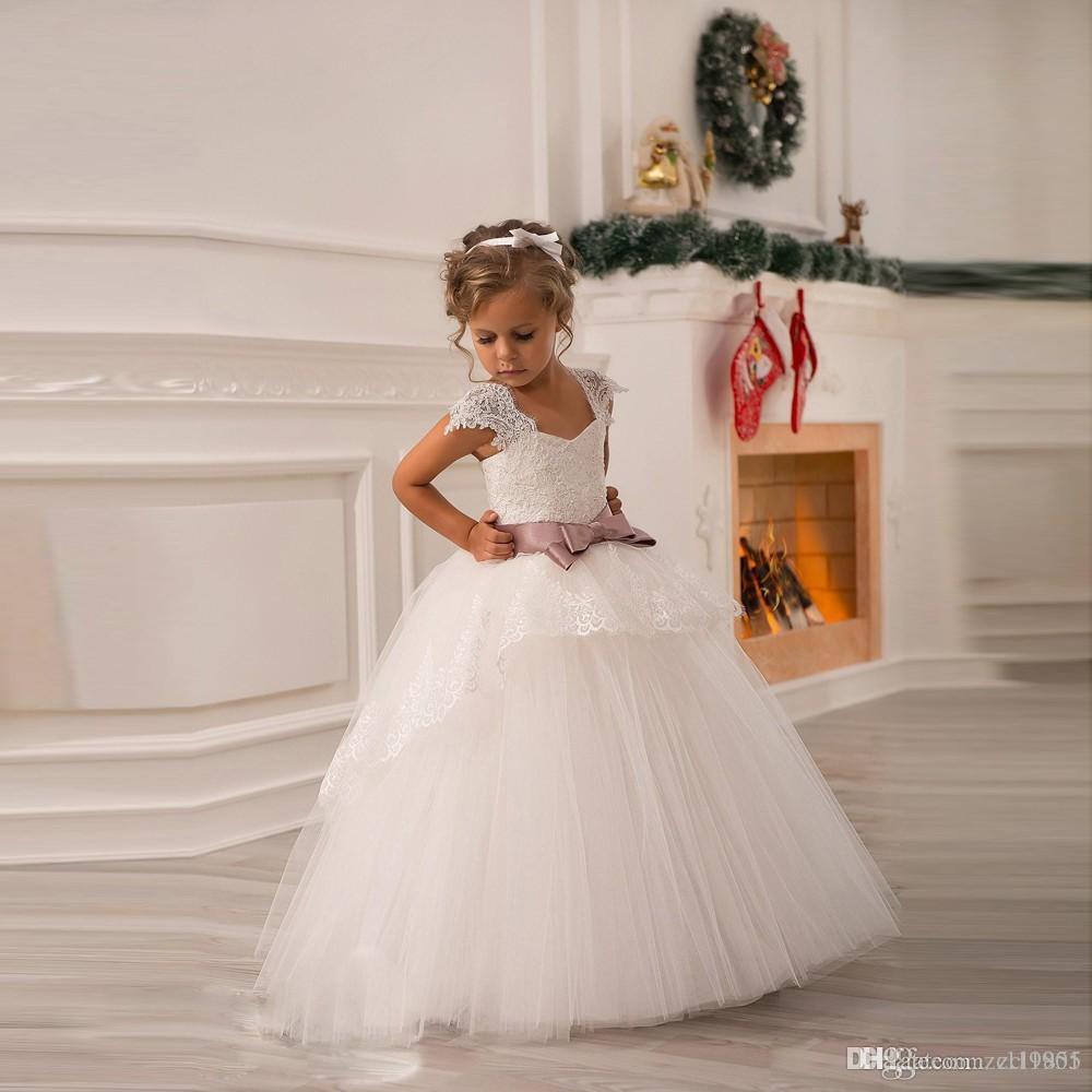 sell like hot cakes Princess White Tulle Lace Tutu Ball Gown Long Flower Girl Dresses Professional custom dress sizes