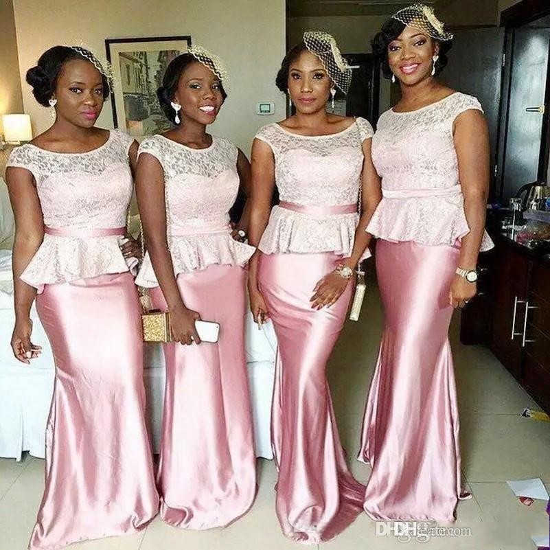 2017 African Mermaid Bridesmaid Dresses New Long For Weddings Pink Short Sleeves Illusion Peplum Lace Floor Length Maid of Honor Gowns
2017 African Mermaid Bridesmaid Dresses New Long For Weddings Pink Short Sleeves Illusion Peplum Lace Floor Length Maid of Honor Gowns