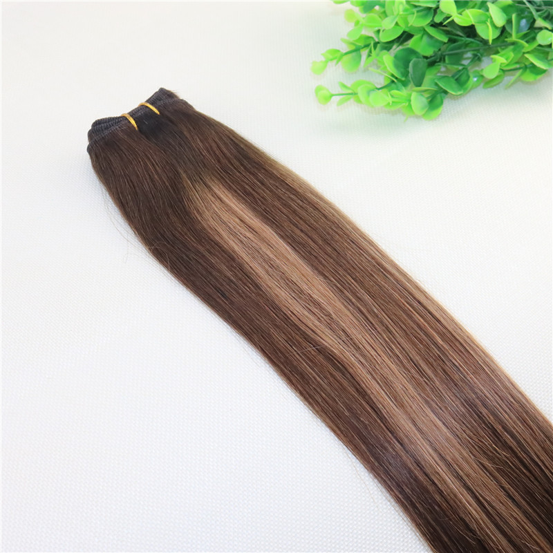 Human Hair Weave Ombre Dye Color Brazilian Virgin Hair Weft Bundle Extensions Two Tone 4#Brown To #27 Blonde