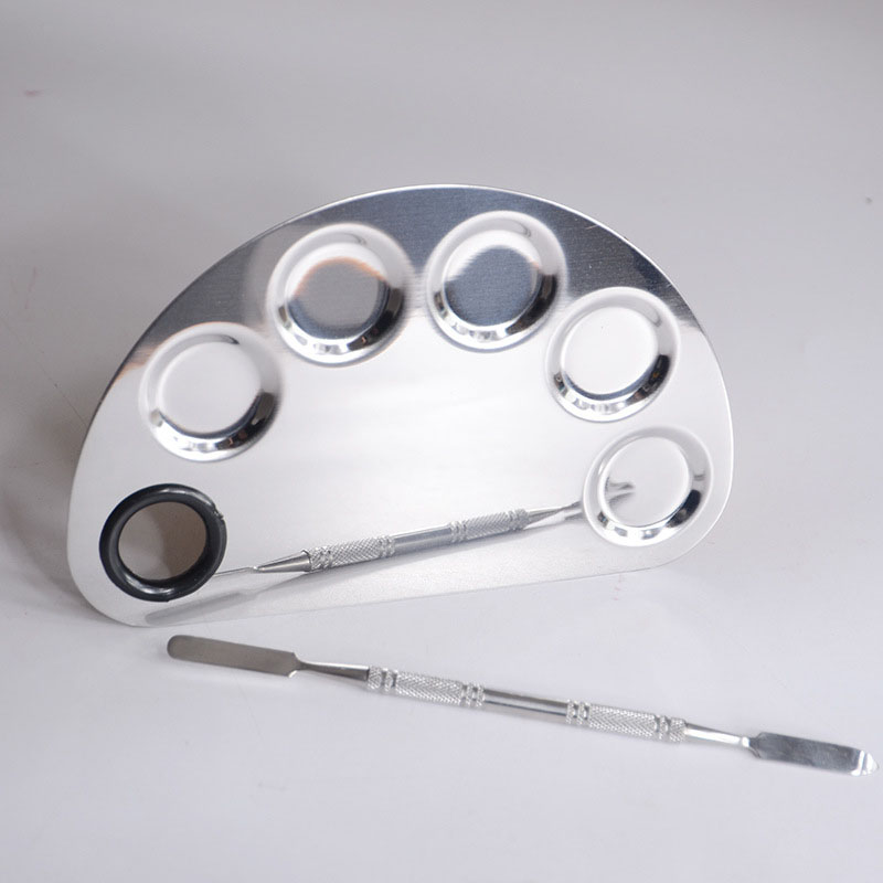 Stainless Steel Cosmetic Makeup Nail Art Gel Palette Spatula Five-hole Shape Cream Foundation Mixing Tool Beauty Make Up Set ZA2333
