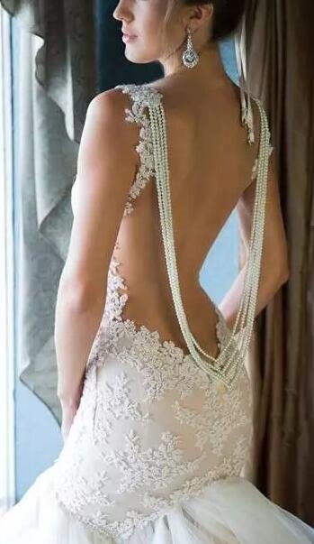 Sexy Illusion Back Lace Mermaid Wedding Dresses 2016 Beading Tulle Ruched Long Bridal Gowns Custom Made China EN8155