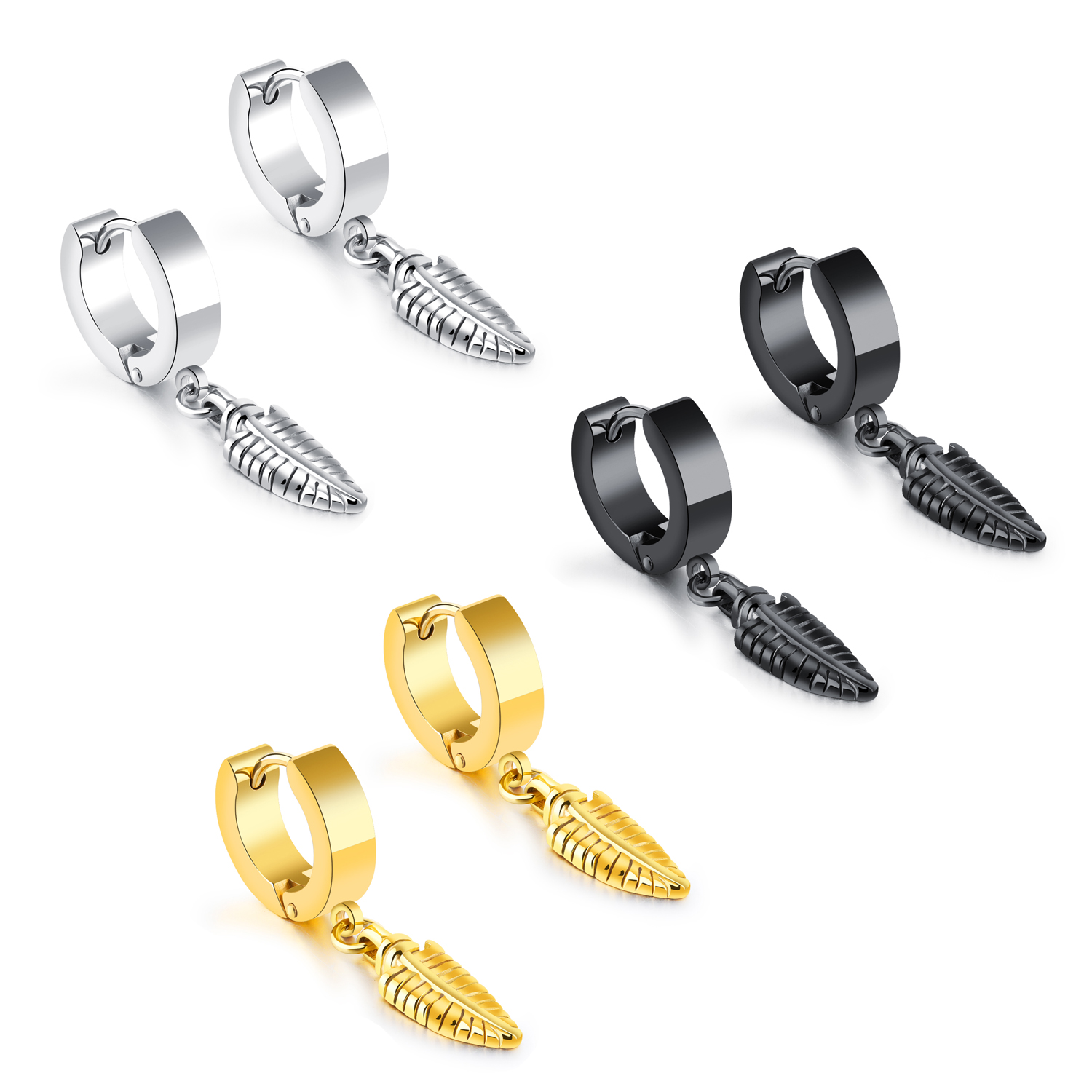Personality Unisex Mens Womens Stainless Steel Feather Hinged Hoop Huggie Earrings Hip Hop Hypoallergenic Ear Jewelry Punk Rock
Personality Unisex Mens Womens Stainless Steel Feather Hinged Hoop Huggie Earrings Hip Hop Hypoallergenic Ear Jewelry Punk Rock
