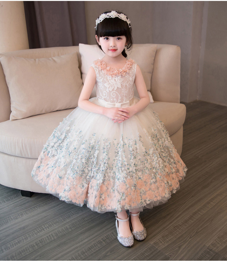 Top Quality Elegant Appliques Lace Girls Wedding Dress flower Girl Dress Girls Birthday Prom Formal First Communion Gown Baby Baptism Dress