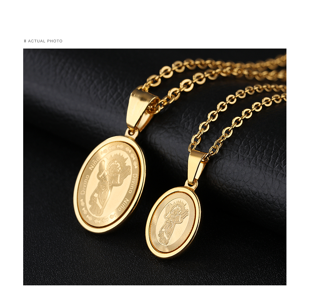 2Pcs Unisex Mens Womens Divino Nino de Colombia Medal Divineinfant Child Jesus Stainless Steel Pendant Necklace4958956