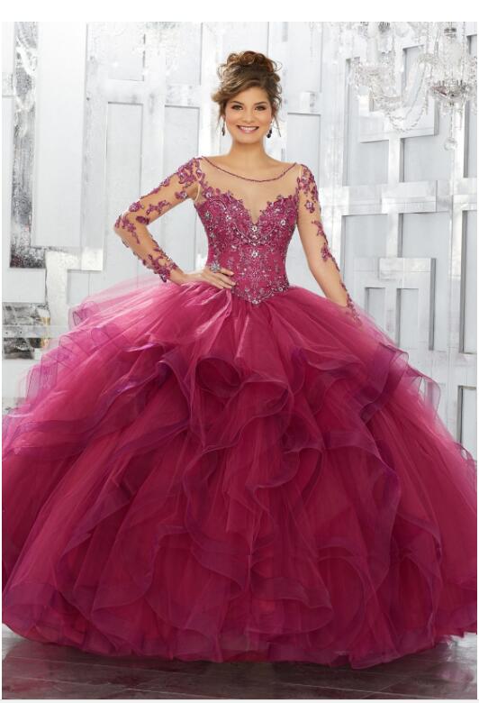 Custom Made Quinceanera Dresses Lace Applique Sequins Long Sleeve Blue Ball Gown Tulle Sweet 15 Gowns Plus Size