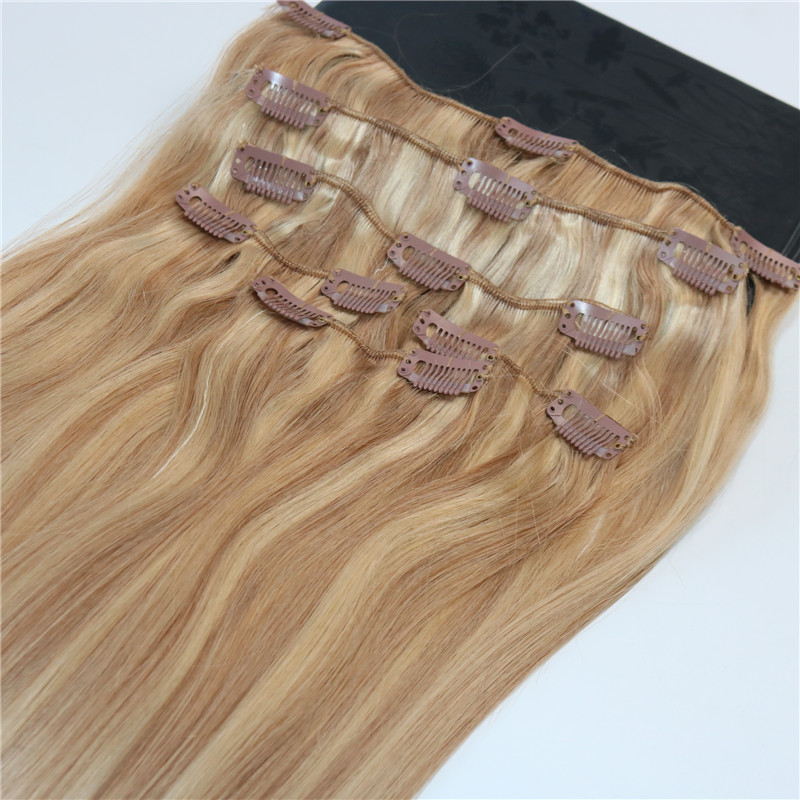 Highlight color Two Tone #18 Ash Blonde Piano #22 Medium Blonde Clip In Human Hair Extensions Hi