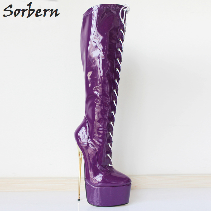 Sorbern Purple 22CM Ultra High Heel Boots Gold Metal Heels PU leather Lace-Up Knee High Platform Women Sexy Fetish Dance Motorcycle Boots, Black matte
Sorbern Purple 22CM Ultra High Heel Boots Gold Metal Heels PU leather Lace-Up Knee High Platform Women Sexy Fetish Dance Motorcycle Boots, Black matte