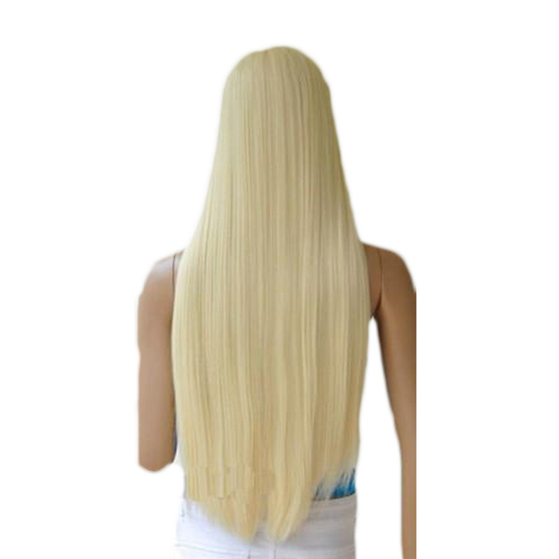 WoodFestival long straight blonde wig women synthetic wigs soft fiber hair for white female heat resistant full