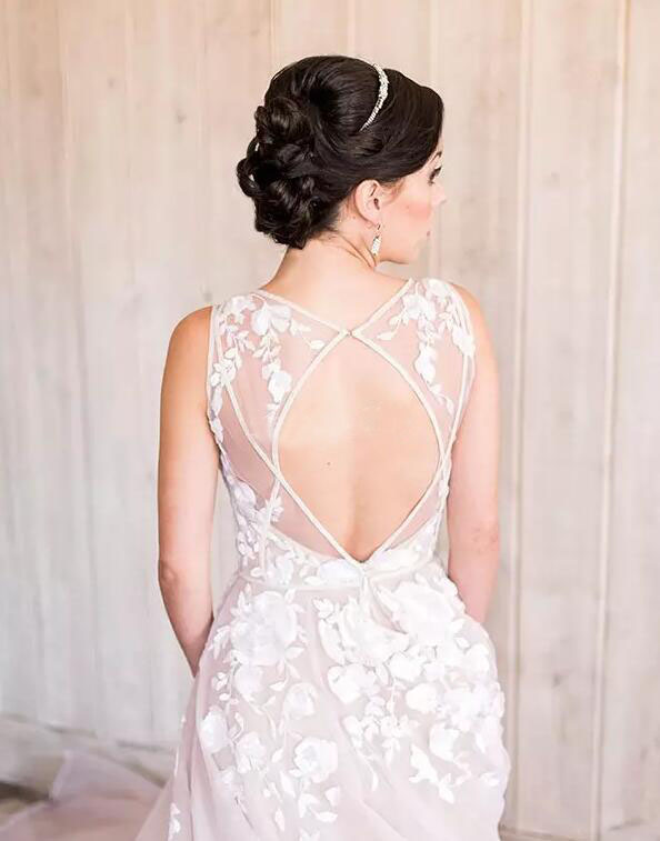 Sexy Blush Pink Deep V Neck Cut Out Back Wedding Dresses Cheap Tulle With Lace Appliqued Long Bridal Gowns Beach Custom Made EN10202