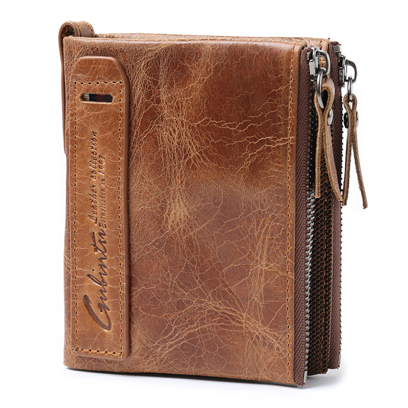 Crazy horse head layer Leather Double Zip Wallet wallet men&#039;s Leather Coin Purse от DHgate WW