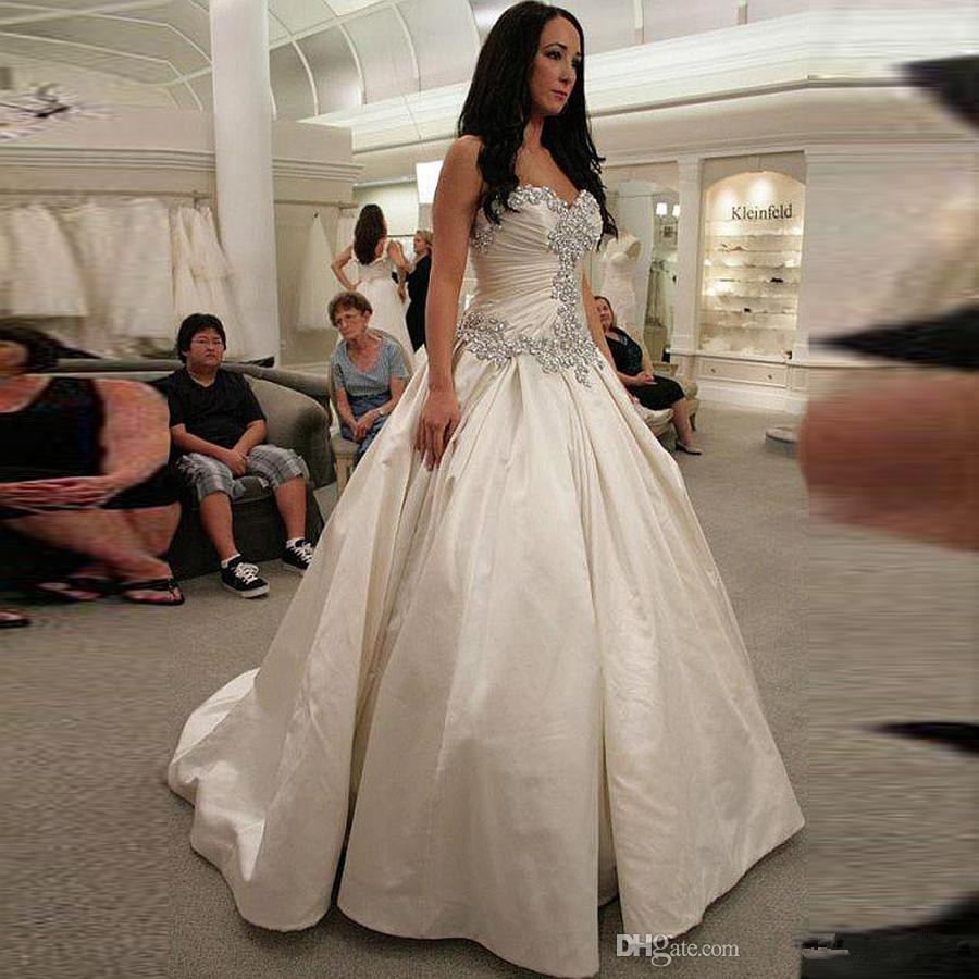 Amazing Crystal Ball Gown Gowns Sweetheart Satin Wedding Dresses Vestido De Noiva Lace-Up Rhinestones Bridal Dress Custom Made 0510