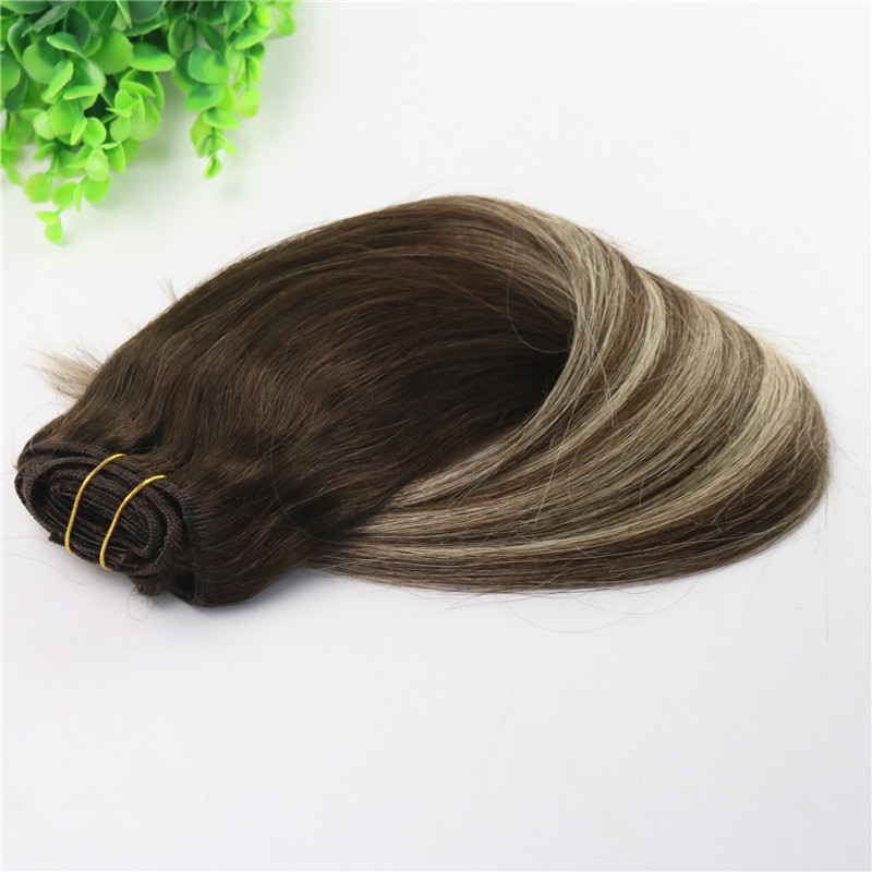 8A 7pcs 120gram Clip In Human Hair Extensions Ombre Brown Human Hair Brunette Shade With Blonde Balayage Highlights