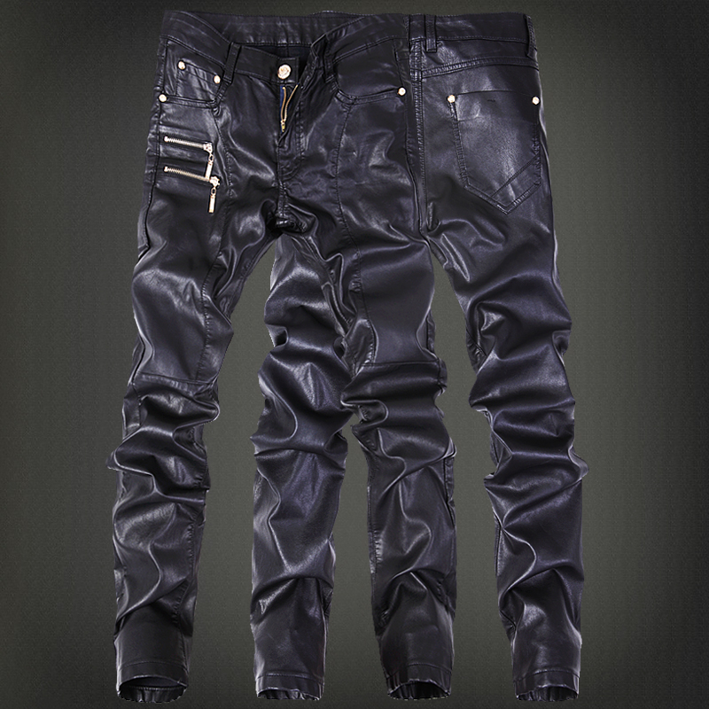 Wholesale- Winter Motorcycle Mens rock leather pants with zippers Black Faux Tight skenny Plus size 30 31 32 33 34 36 Punk trousers 
Wholesale- Winter Motorcycle Mens rock leather pants with zippers Black Faux Tight skenny Plus size 30 31 32 33 34 36 Punk trousers