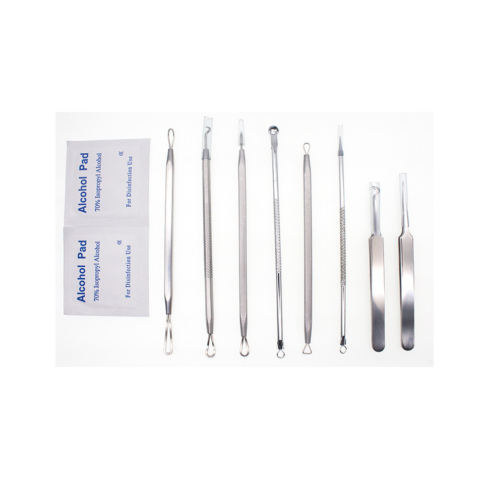 Free Shipping 8pcs Professional Blackhead and Blemish Remover Kit Blackheads Extractor Comedone Extractors Blemish Case with Mirror