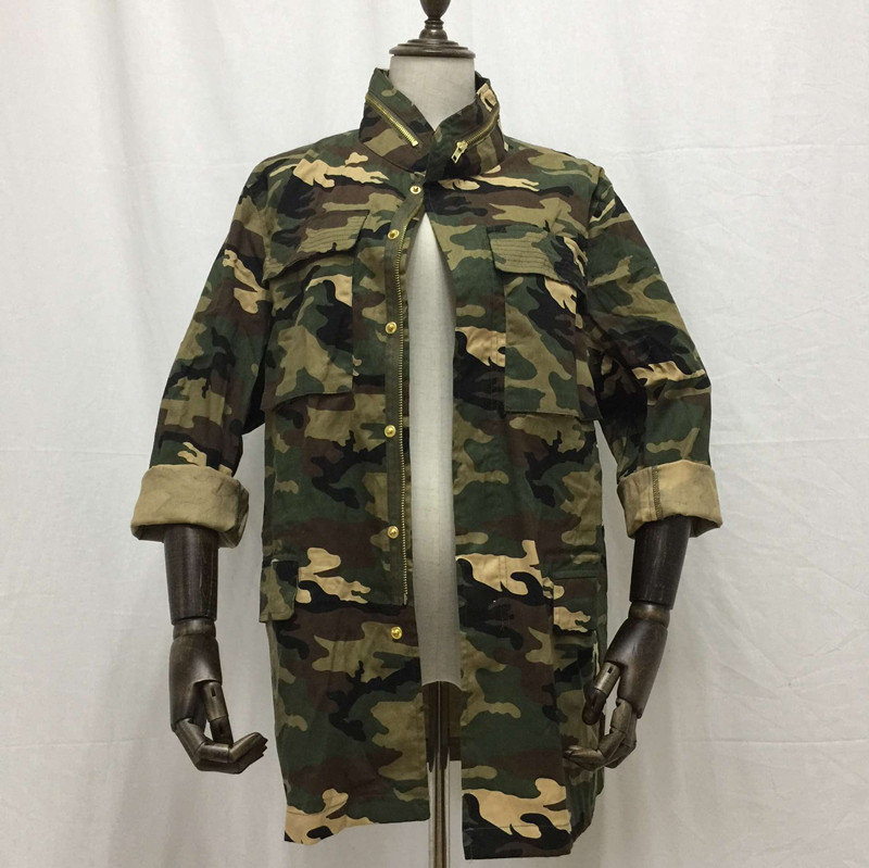 Wholesale- Women Jacket Coat Camouflage Coats 2017 Spring Vintage Camouflage Army Green Jackets Blouses Zipper Button Outwear Coats Blouse