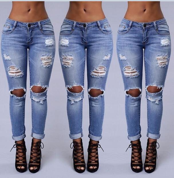 Wholesale- Boyfriend Hole Ripped Women Cool Denim Vintage Straight For Girl High Waist Casual Pants Female Slim Jeans Free shipping