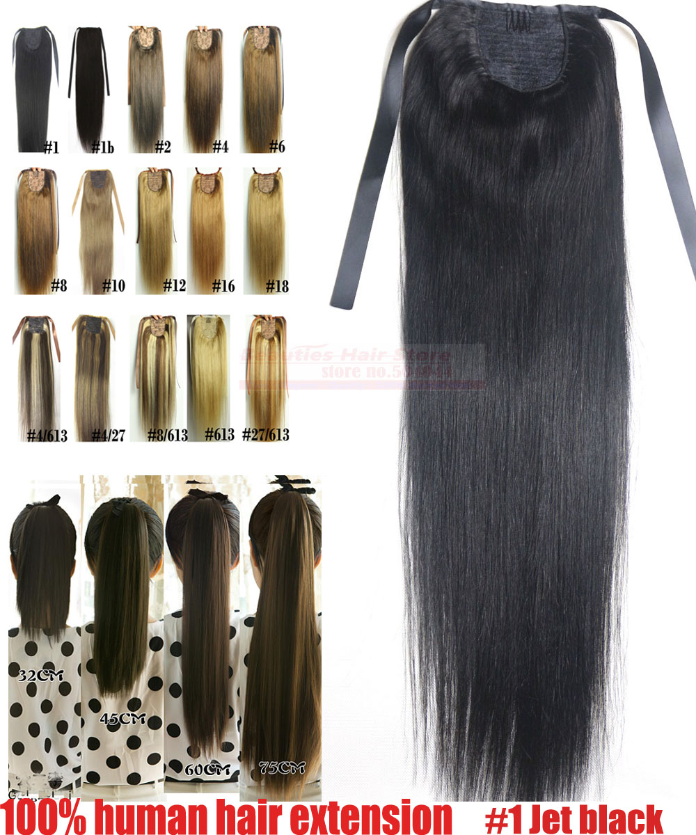16"-32" Ribbon Ponytail Horsetail 60g-140g Clips in/on 100% Brazilian Remy Human hair Extension Natural Straight