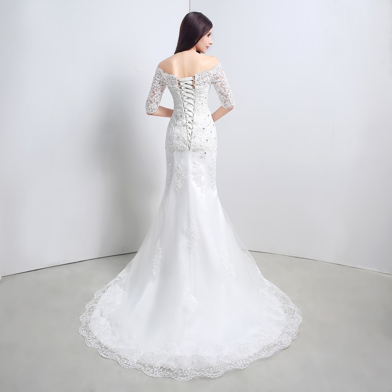 New Sexy White Cheap Mermaid Wedding Dresses 2017 Appliques Lace Up Wedding Party Bridal Gowns Stock Size 6-16 QC335