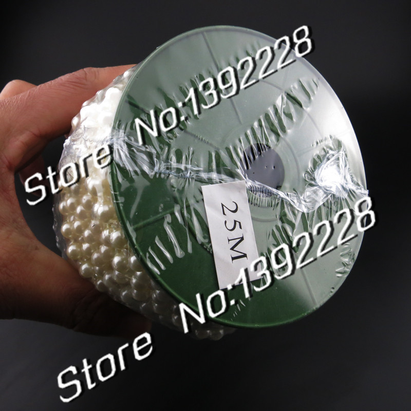 Wholesale-25m/roll Pearl Garland 6mm White/Beige Beads diy Wedding Flowers Decoration Christmas Festa Event Supplies