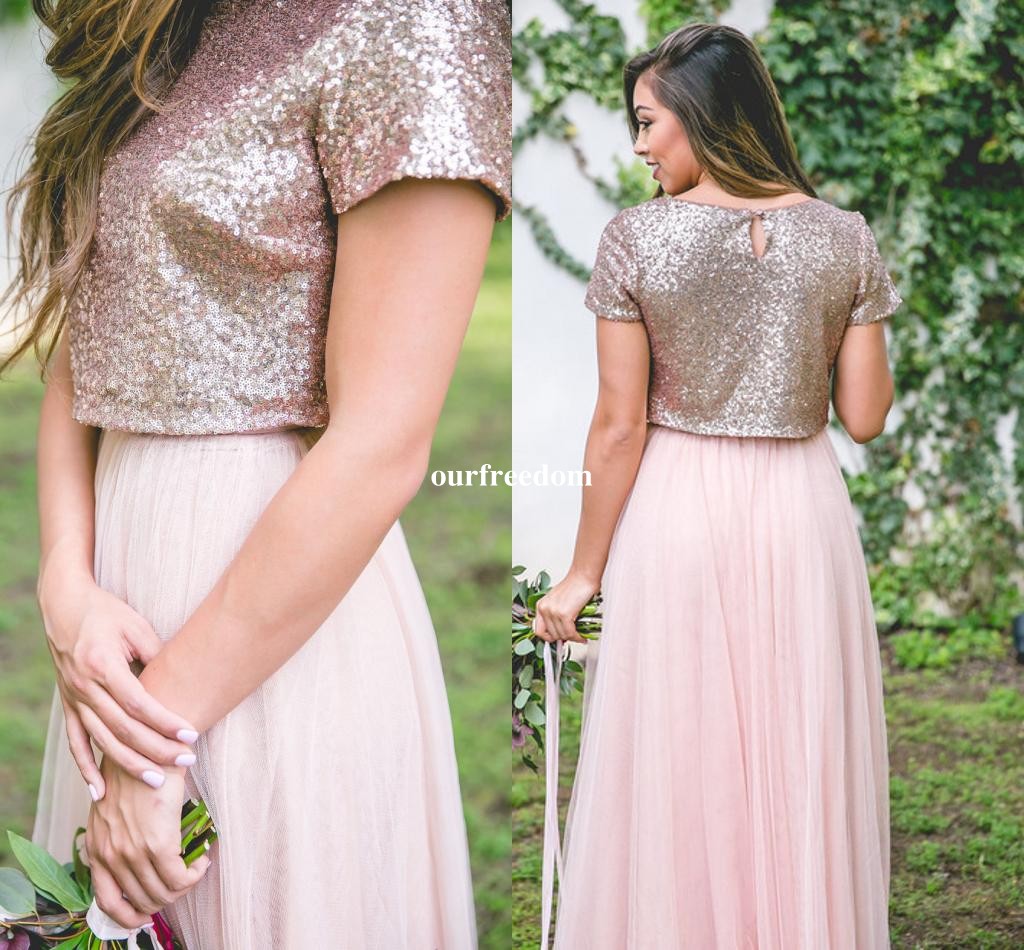 2019 Rose Gold Sequins Two Piece Bridesmaid Dresses Jewel Neck Short Sleeve Chiffon Floor Length Maid Of Honor Wedding Guest Gown Custom
2019 Rose Gold Sequins Two Piece Bridesmaid Dresses Jewel Neck Short Sleeve Chiffon Floor Length Maid Of Honor Wedding Guest Gown Custom