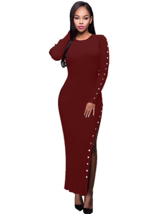 Double row button long skirt article pit cloth nightclub sexy long-sleeved cultivate one's morality dress skirt long skirt EMS GIFT