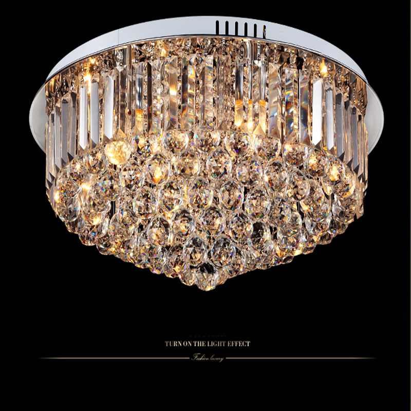 Crystal Led Ceiling Light Round E14 Chandelier Fitting Lamp K9 Crystal Silver Chrome Ceiling Pendant Light for Living room