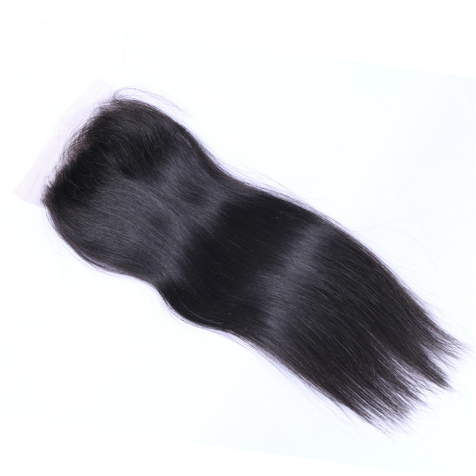 Free shipping Brazilian Straight Silk Base Free Part Remy Human Closure Bleached Knots With Baby Hair Top Closures