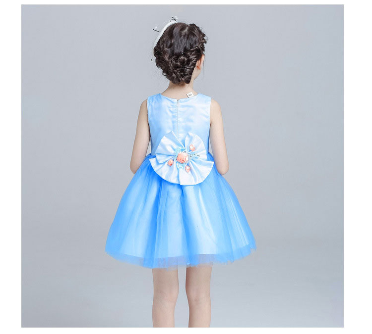 summer 2017 New Princess birthday party Dress 4-12T Blue Color Flower Girls Dress For Wedding Children's Clothing for Teenager Girls
