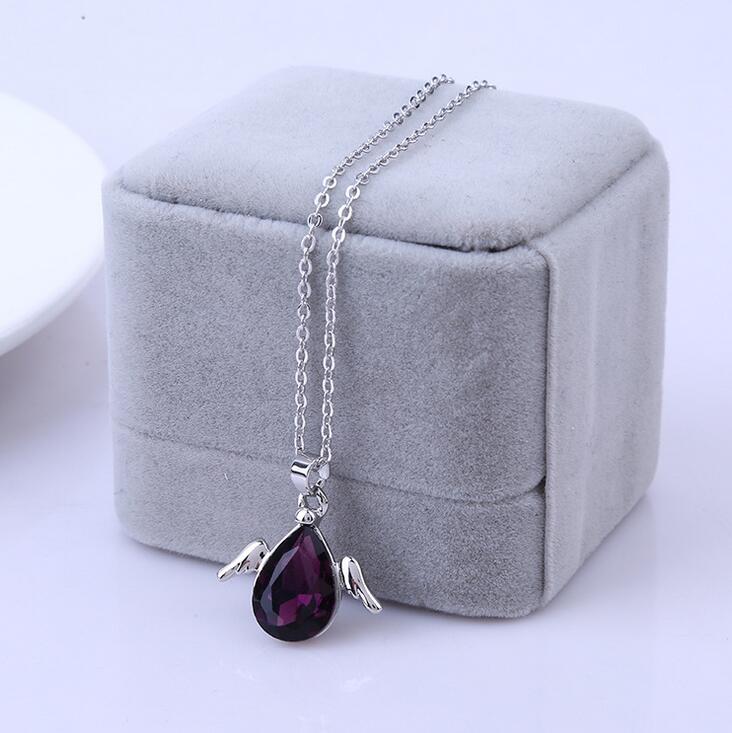 Hot sale Angel wings fine female short necklace water droplets anti-allergic pendant WFN102 (with chain) mix order 20 pieces a lot