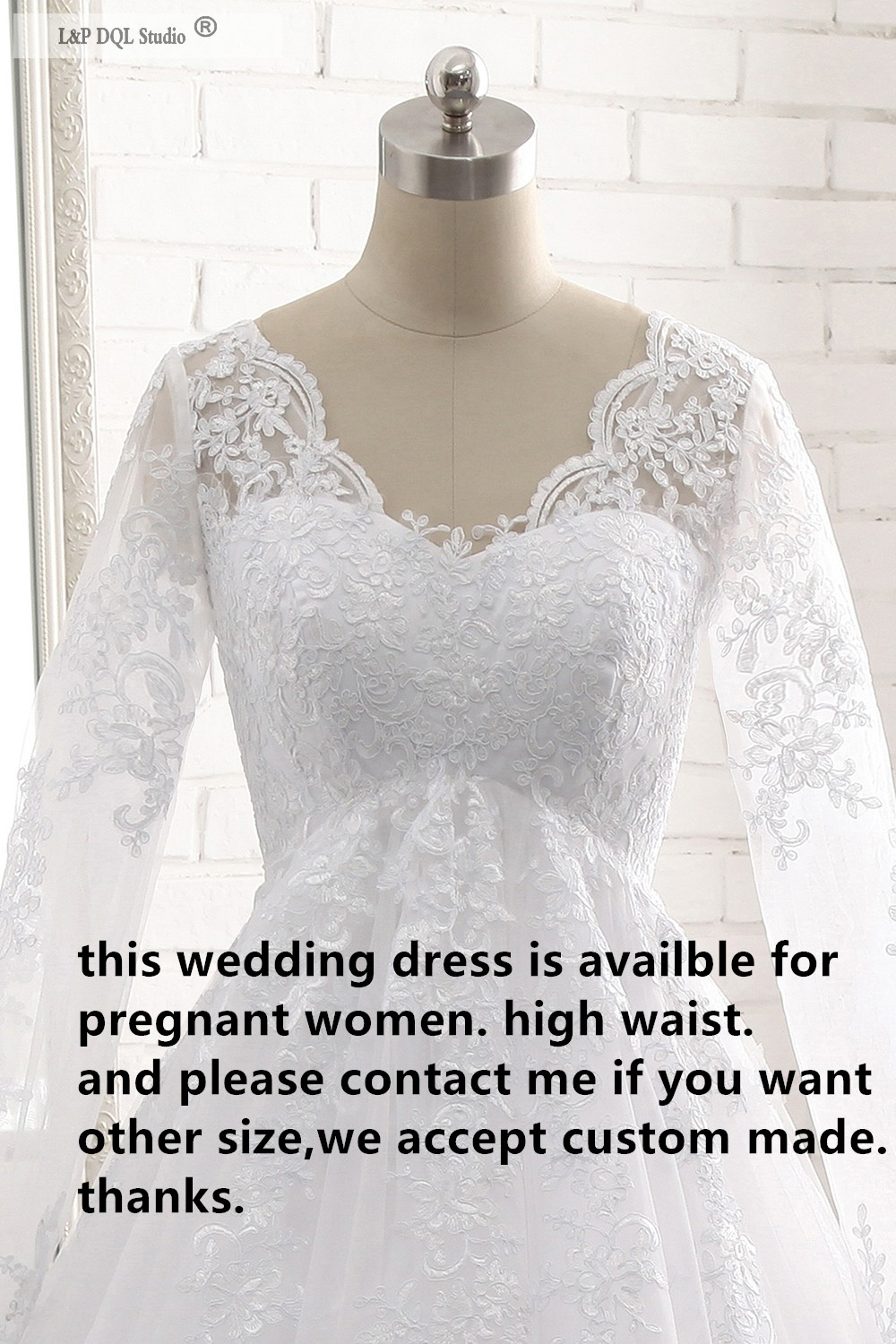 Pregnant Wedding Dresses Lace Long Sleeves Lace Ball Gown Wedding Dresses Sweep train Bridal Gowns Lace Applique vestido de novia Plus Size