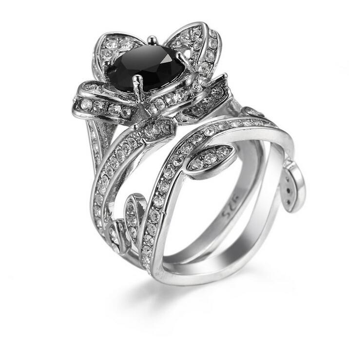 2017 Top Selling Wholesale Luxury Jewelry 925 Sterling Silver Filled Multi CZ Topaz Crystal Party Women Wedding Bridal Leaf Ring Set Gift