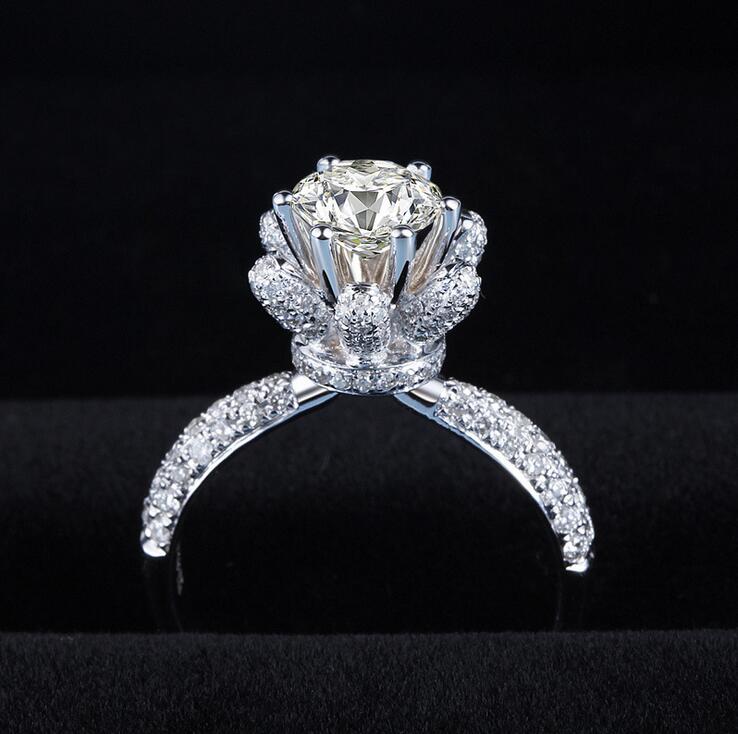 2017 New Hot Luxury Jewelry 6MM Round Cut Topaz 925 Sterling Silver CZ Diamond Solitaire Wedding Engagement Women Band Ring Gift Size 5-11