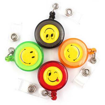 New Fashion 20 Pieces Retractable Reel Lanyard Smiling Face Card Badge Holder School Office Supplies Metal Clip Easy to Use Stationery