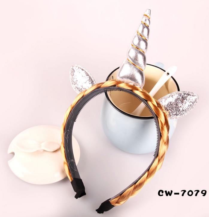 unicorn horn headband with wig braids Party dressing up cosplay flower crystal hairbands Christmas hair sticks Birthday filler bag favors