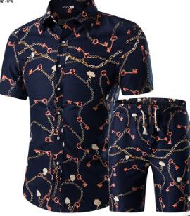 Summer Men Shirts Shorts Set Casual Printed Hawaiian Fashion Shirt Homme Short Male Printing Dress Suit Sets Plus Size