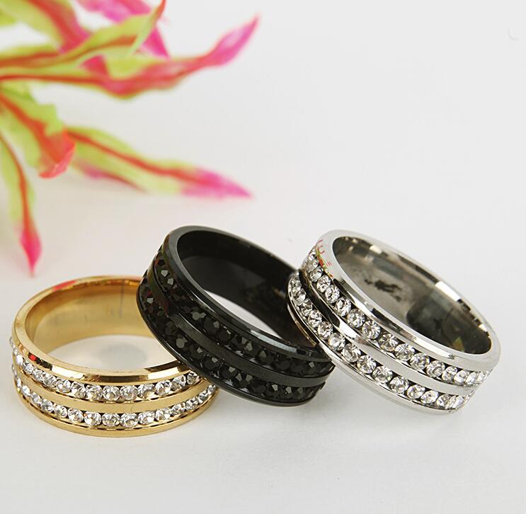 Top Sell Fashion Jewelry Anique 316 Stainless Steel Rose Gold Plated CZ Crystal 4 Color Gemstones Women Wedding Engagement Men Ring Gift