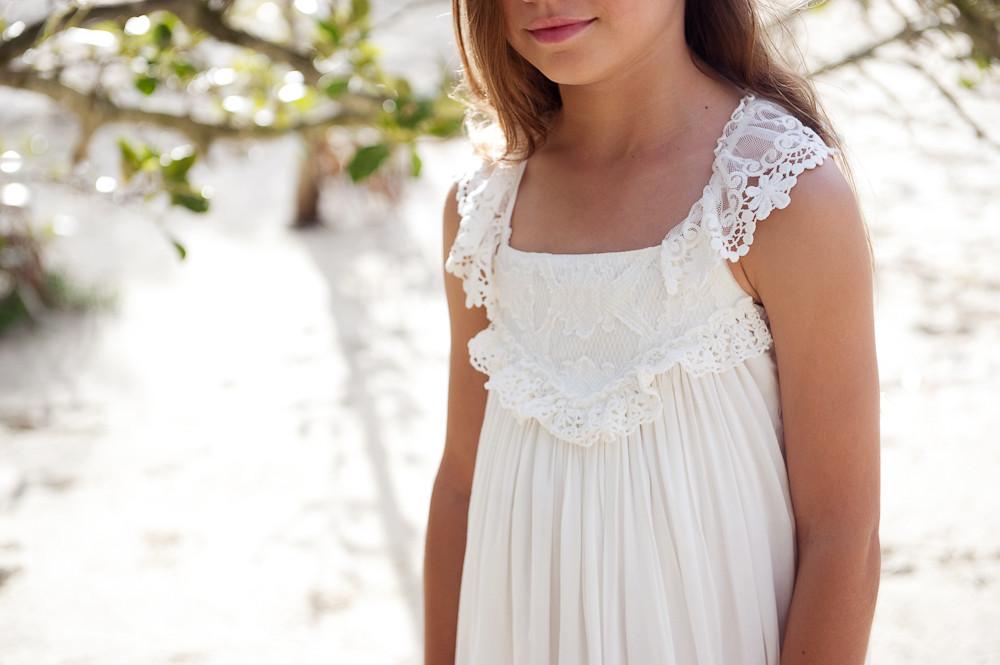 New 2017 Ivory Chiffon Tea Length Boho Beach Country Flower Girl Dresses For Weddings Cheap Square Lace Girls Casual Dress Custom EN7271