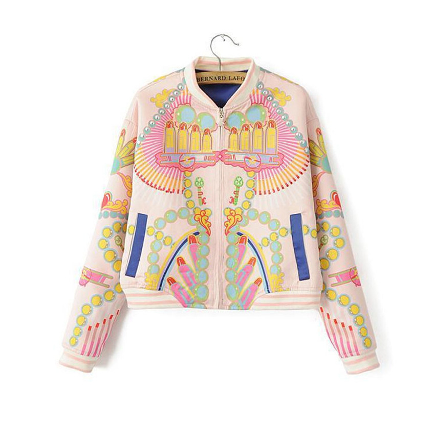 Wholesale- 2016 women winter spring fashion stand baseball jacket flower print women coat colorful bomber jacket