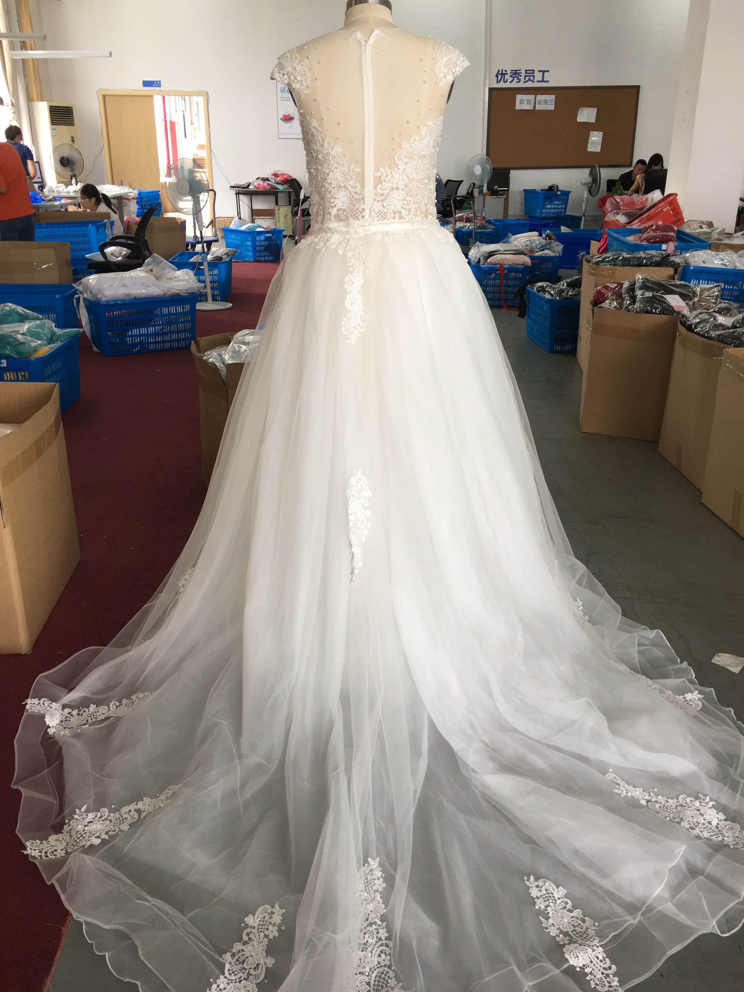 Crystal Design 2020 Bridal Capped Sleeve Jewel Neck Heavily Embroidered Bodice Detachable Skirt Sheath Wedding Dresses Low Back Long Train