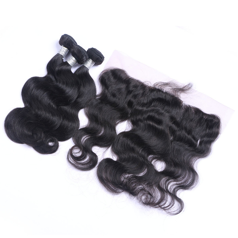 Human Virgin Remy Hair Lace Frontal With 3 Bundles 13X6 Ear To Ear Lace Frontal Body Wave Brazilian Human Hair Weaves Closure