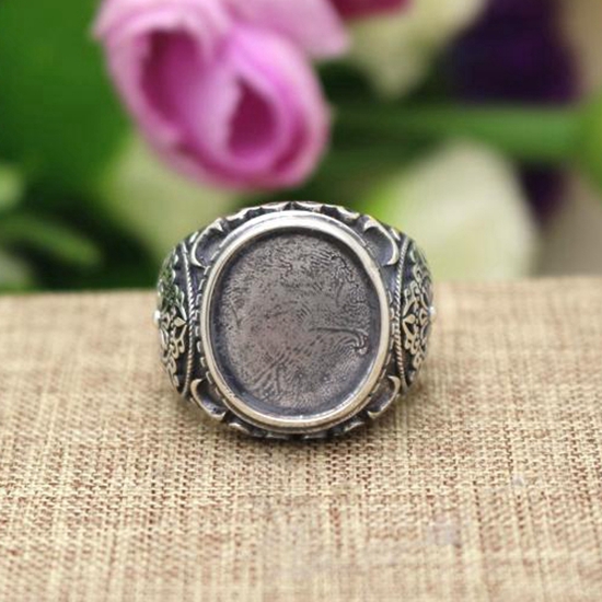 Vintage Antique Men Party Ring 925 Silver 14x16mm Oval Cabochon Semi Mount Ring Fine Silver Jewelry Setting