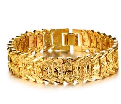 Men Fashion carved gold chain plated 18K gold bracelet N39