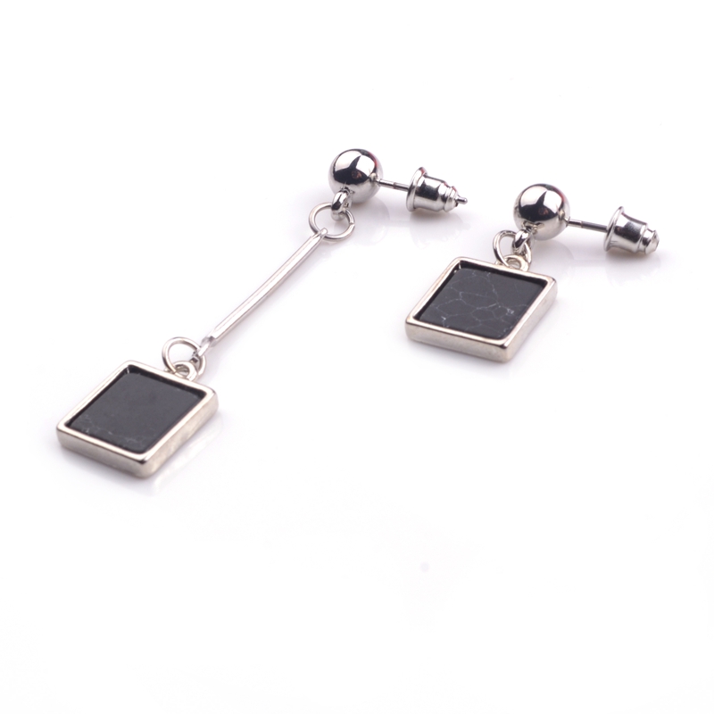 Fashion High Quality Simple style asymmetry Gold Plated New Shell Black Marble Turquoise Stone Disc Earrings for Women