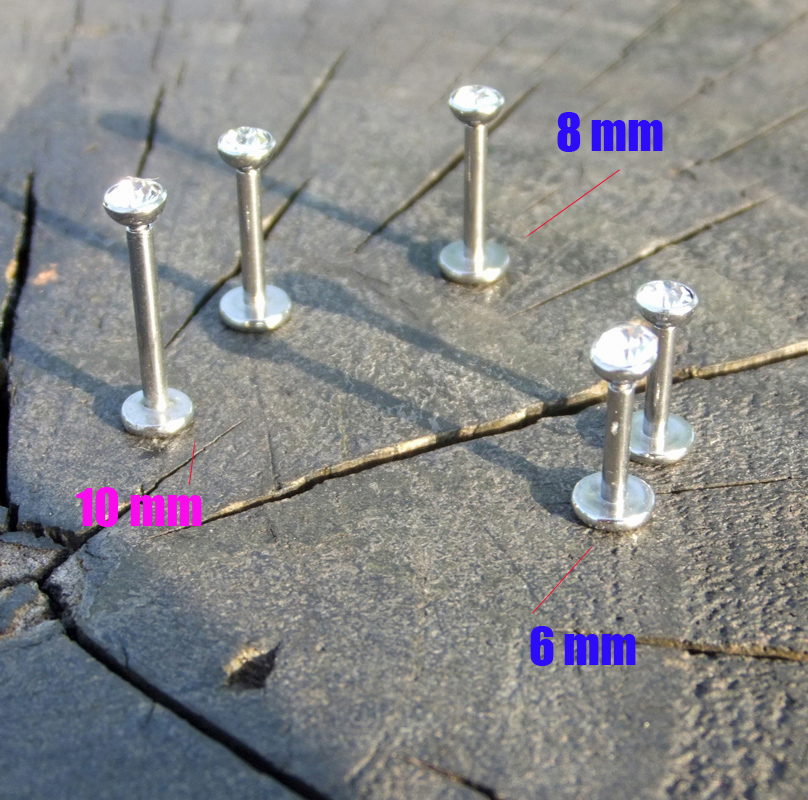 Punk Trendy Silver 16 Gauge Lip Rings Surgical Steel Labret Piercing Bar Ear Studs Diamonds Crystal Nose Ring Eyebrow Body Piercing Jewelry