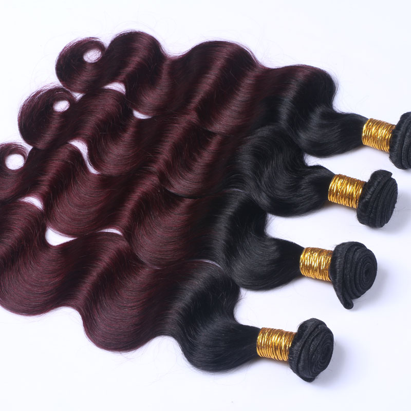 Dark Root Dip Dye Ombre 1B 99J Burgundy Two Tone Human Hair Weft Bundles Wine Red Ombre Hair Weaves