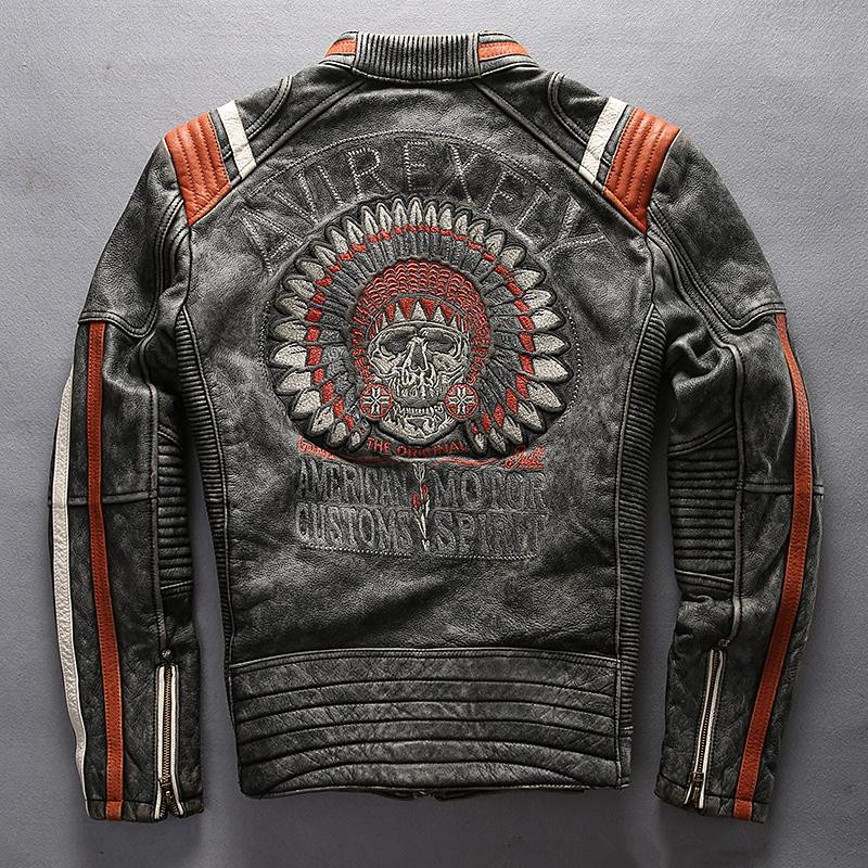 American customs AVIREXFLY Locomotive jackets Motor spirit genuine motorcycle leather jackets vintage cow leather embroidery back, Vintage black
American customs AVIREXFLY Locomotive jackets Motor spirit genuine motorcycle leather jackets vintage cow leather embroidery back, Vintage black