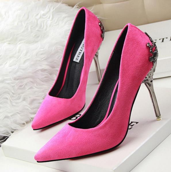 Womens high-heeled Suede Shoes pumps carved metal heel pointed Wedding Shoes 9colors drop lady christmas gift shipping