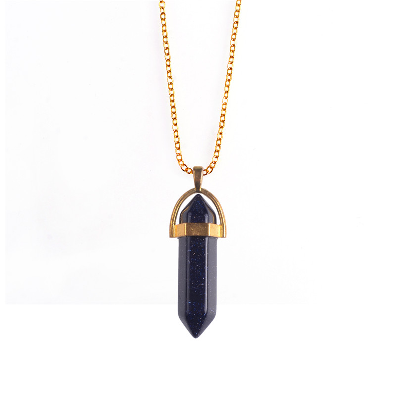 2017 Hexagonal column Natural Stone Healing Point Pendant Necklaces Amethyst Crystal Quartz Stone Necklace Women Gem stone
